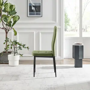 Furniturebox UK Dining Chair - 2x Paloma Green Fabric Upholstered Dining Chair Black Legs - Contemporary Dining Kitchen Furniture