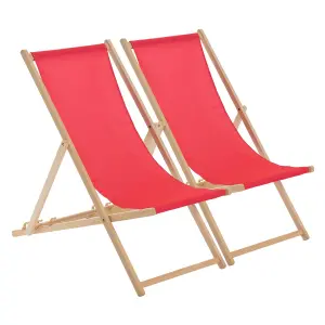 Harbour Housewares - Folding Wooden Deck Chairs - Pink - Pack of 2