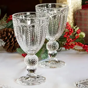 Set of 6 Vintage Luxury Drinking Clear Embossed Wine Glass Wine Goblets, Tall & Short Drinking Glass Whiskey Glass Tumblers