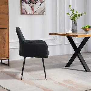 Set of 2 Carrara Fabric Dining Chairs - Black