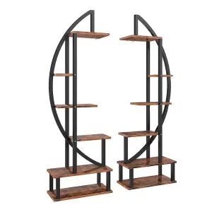 2Pcs 6 Tier Rustic Brown Crescent Wood Plant Stand Display Shelf with 4 Casters 146cm (H)