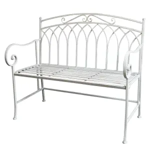 Vintage Style Cream Iron Arched Back Outdoor Garden Furniture Two Seater Garden Bench