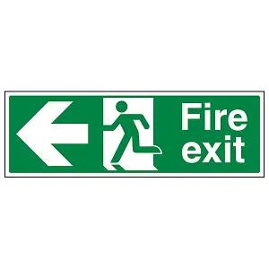 Fire Exit Arrow LEFT Safety Sign - Rigid Plastic - 450x150mm (x3)