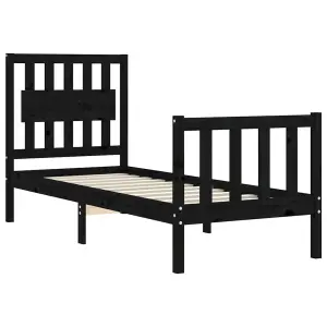 Berkfield Bed Frame with Headboard Black Small Single Solid Wood