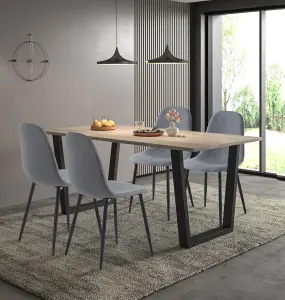 Hallowood Furniture Dudley 1.8m Dining Table Set with 4 Dark Grey Fabric Chairs