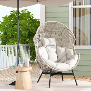 Costway Patio Ratten Lounge Basket Chair Indoor Outdoor Wicker Egg Chair w/ Cushions