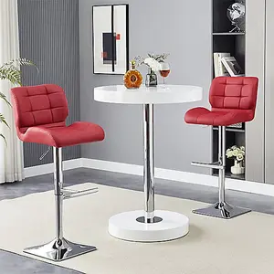 Furniture In Fashion Havana White High Gloss Bar Table With 2 Candid Bordeaux Stools