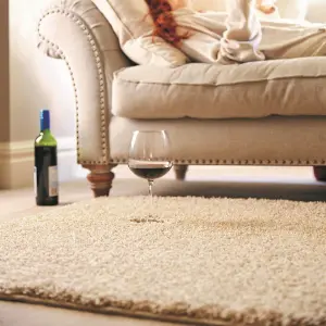 Beige Easy to Clean Modern Plain Shaggy Rug for Bedroom, Living Room, Dining Room - 67 X 150cm (Runner)