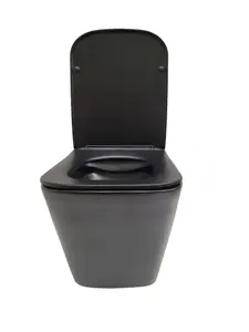 Top Ceramics Black Square Wall Hung Rimless Toilet with Soft Close Seat and 1.12m Cistern Frame