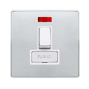 Polished Chrome Screwless Plate 13A Fused Ingot Connection Unit Switched With Neon - White Trim - SE Home