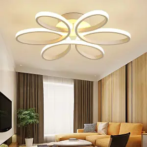 Modern 6 Curved Shape White Acrylic Petal LED Semi Ceiling Light Fixture 58cm, Dimmable