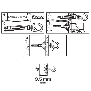 Diall Steel L-hook Hollow wall anchor M5 (L)52mm, Pack of 4