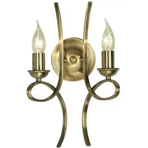 Eaves Luxury Twin Curved Arm Traditional Wall Light Brushed Brass Candelabra