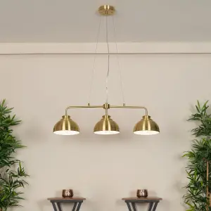 Litecraft Brooklyn Satin Brass 3 Light Industrial Ceiling Pendant Bar