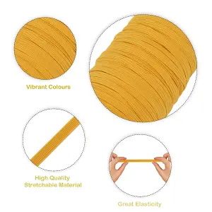 5mm Wide Flat Elastic Band, Adjustable Strech Elastic Cord Flat Tape, Yellow - 25 metres