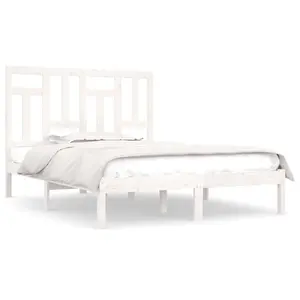 Berkfield Bed Frame White Solid Wood 120x190 cm 4FT Small Double