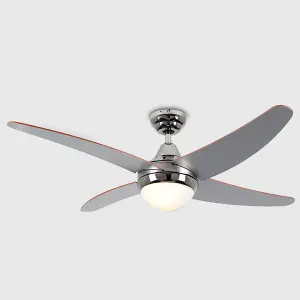 ValueLights 48" Modern Silver Chrome And Dark Wood Blade Ceiling Fan With Frosted Shade And Remote Control