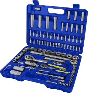 Goodyear Socket Set & Screwdriver Bit Torx Ratchet Case 94PC 1/2" 1/4" Tool Kit