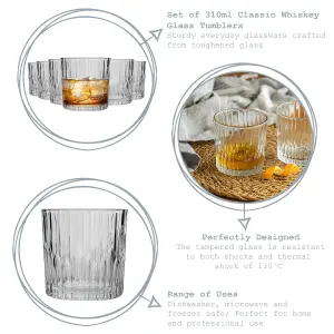 Duralex - Manhattan Vintage Whisky Glasses - 310ml Old Fashioned Rocks Tumblers - Pack of 6