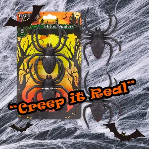 Halloween Spiders Decoration Trick or Treat 14cm x 10cm x 2cm Black Glitter