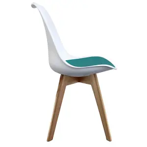 Soho White & Teal Plastic Dining Chair with Squared Light Wood Legs