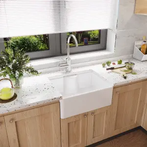 595mm - Single Bowl Fireclay Butler Kitchen Sink - Tap Ledge