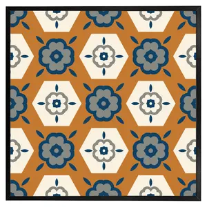 Rust orange background with gray, navy blue and beige (Picutre Frame) / 16x16" / White