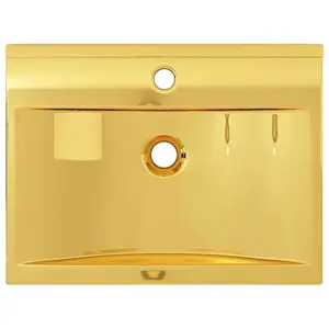 Metro Lane Zadie 600mm L x 460mm W Ceramic Rectangular Sink with Overflow Gold