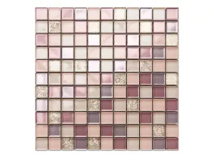 Glass mosaic on mesh for bathroom or kitchen 300mm x 300mm - Flamingo