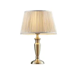 Table Lamp Antique Brass Plate & Oyster Silk 60W E27 Base & Shade e10534