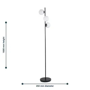 First Choice Lighting Black Floor Lamp with Opal Globe Shades