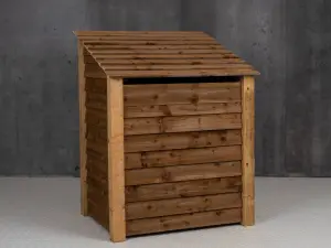 Wooden log store (roof sloping back) with door W-99cm, H-126cm, D-88cm - brown finish