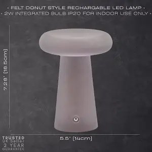 Designer Soft Grey Felt Rechargeable Lamp with Donut Shade 3-Way Touch Dimmable