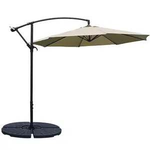 3M Outdoor Khaki Cantilever Crank Tilt Swivel Banana Umbrella Sunshade with Fillable Base