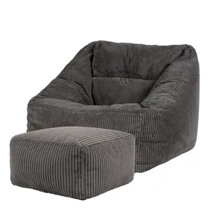 icon Morgan Corduroy Armchair Bean Bag and Footstool Set Charcoal Grey Giant Bean Bag Chair