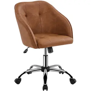 Yaheetech Height Adjustable Swivel Desk Chair with Castors and Armrests - Brown / Faux Leather