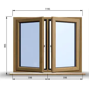 1195mm (W) x 995mm (H) Wooden Stormproof Window - 2 Opening Windows (Left & Right) - Toughened Safety Glass