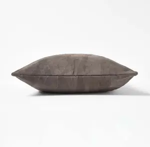 Homescapes Grey Real Leather Suede Cushion with Feather Filling