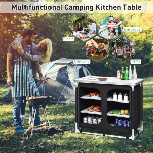 Costway Outdoor Camping Cooking Table Storage Organizer Portable Aluminum BBQ Table