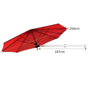 Costway Wall-Mounted Umbrella Water-proof Cantilever Parasols Tilting Sunshade Umbrella w/ Adjustable Pole