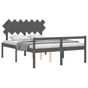 Berkfield Bed Frame with Headboard Grey King Size Solid Wood