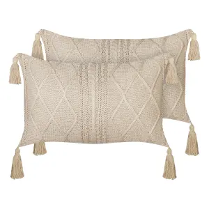 Set of 2 Cushions CAESIA Cotton 30 x 50 cm Solid Beige