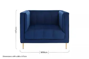 Interiors By Premier Classic Blue Velvet Chair, Mid Century Design Comfortable Armchair, Velvet Upholstered Modern Armchair