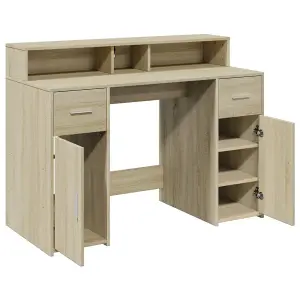 Berkfield Desk with LED Lights Sonoma Oak 120x55x91 cm Engineered Wood