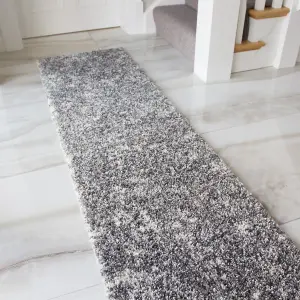 Super Soft Silver Grey Mottled Shaggy Runner Rug 60x240cm