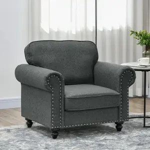 HOMCOM Mid-Century Armchair Upholstered Accent Chair w/ Wood Frame, Grey