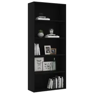 Berkfield 5-Tier Book Cabinet Black 80x30x189 cm Engineered Wood