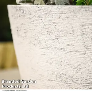 Set of Two Stone Effect Planter for Garden Outdoors Weatherproof Plastic (Grey & Lily White)