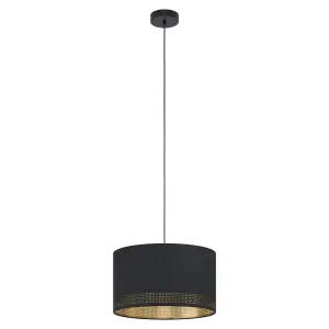 Pendant Ceiling Light Colour Black Shade Black Gold Fabric Bulb E27 1x40W