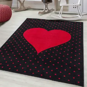 Red and Black Heart Kids Rug - Bambi